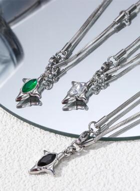 双子星钛钢锆石项链男女欧美轻奢嘻哈小众设计简约ins毛衣链饰品