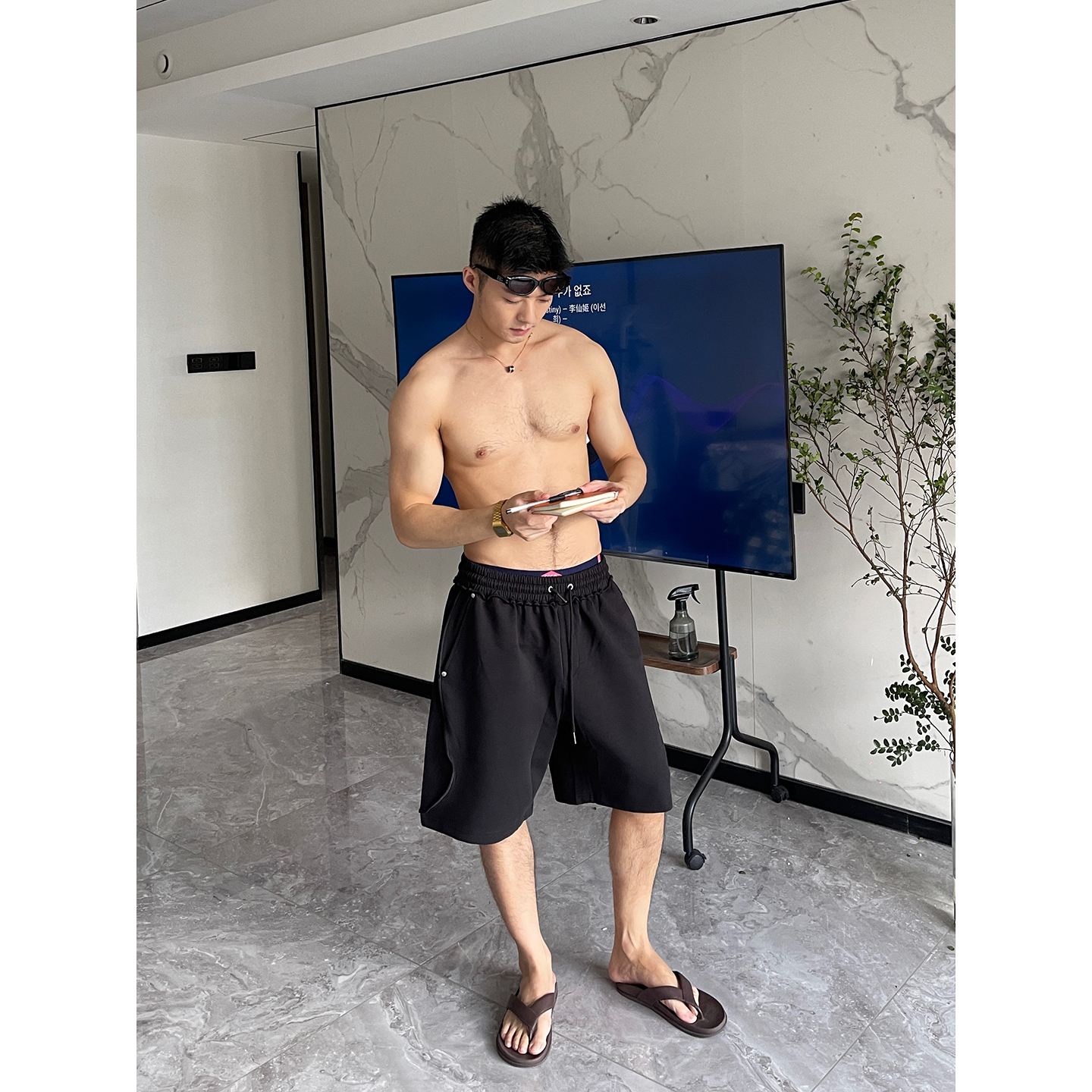 换季清仓夏季高品质不规则线条设计多色抽绳宽松5分裤短裤