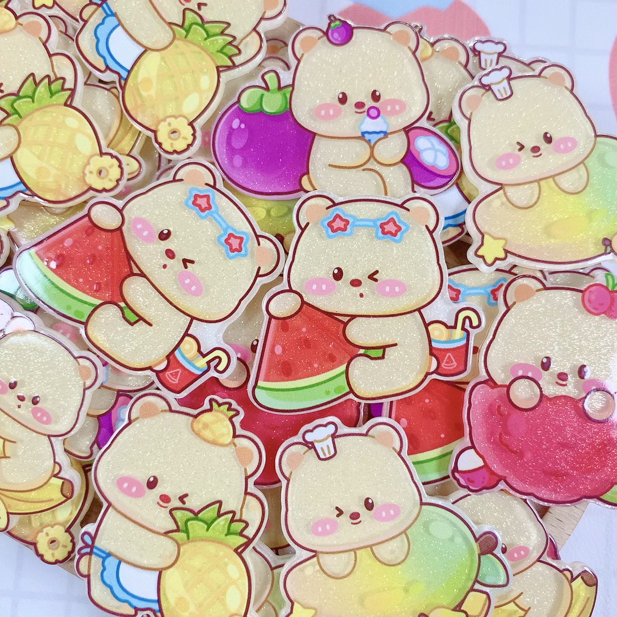 卡通水果熊手工diy大号亚克力片