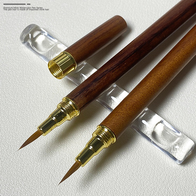 貂毛水彩笔笔新款日式高级木杆美甲笔刷晕染勾线上色画画美甲画笔