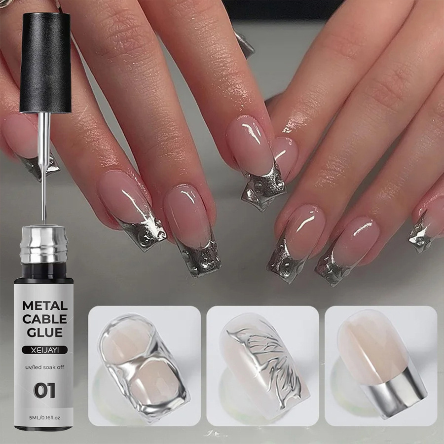 美甲拉线胶勾边彩绘高密度镜面金属胶光疗拉丝胶黑白金银色甲油胶