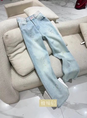 04/17Z品牌！2026年新款重工刺绣烫钻高腰显瘦百搭直筒烟管裤6085