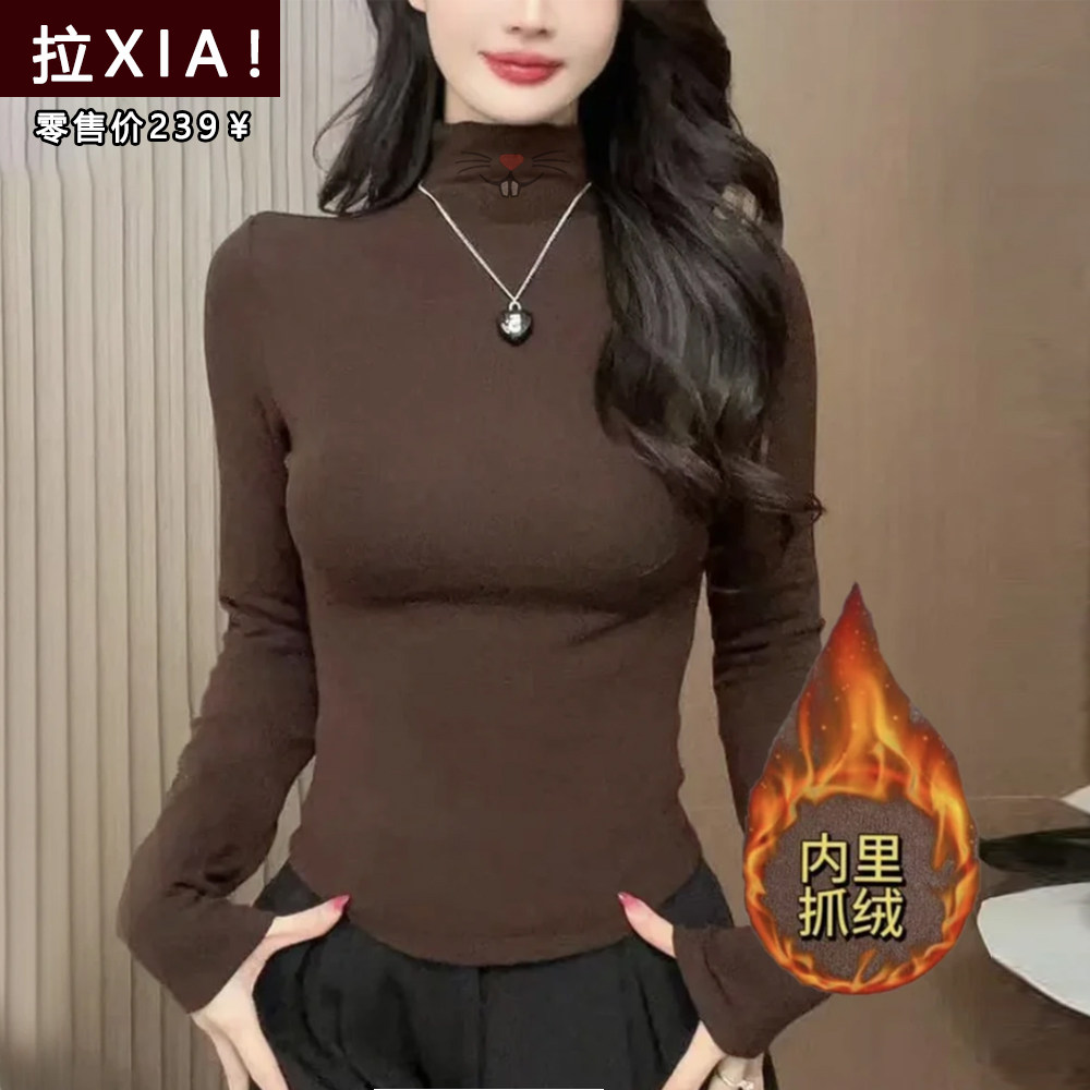 10/22W拉xia！炒柔~半高领秋季新款修身显瘦刺绣恤内搭打底衫3004