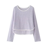 上衣3151 设计感拼色宽松显瘦百搭条纹圆领长袖 08Z品牌2025新款