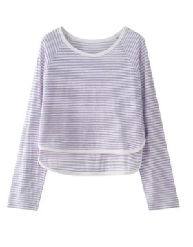 03/08Z品牌2025新款设计感拼色宽松显瘦百搭条纹圆领长袖上衣3151