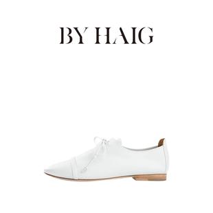 BYHAIG新款德比鞋瑞典设计师款胎牛皮系带通勤平底鞋牛津鞋