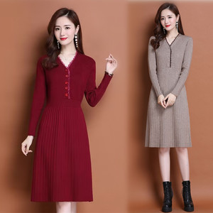 哺乳期衣服春秋外出时尚韩版中长款针织喂奶连衣裙显瘦产后母乳装