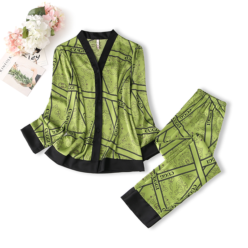 2024年新款丝绸睡衣女春秋款家居服网红爆款ins风绿色套装可外穿