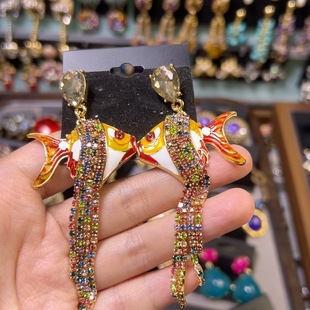 中古vintage气质小鱼轻奢高级感金鱼复古宫廷风流苏耳饰