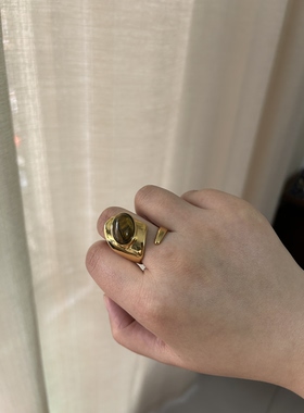 小众设计虎眼石开口戒指铜镀真金复古百搭戒指大气奢华