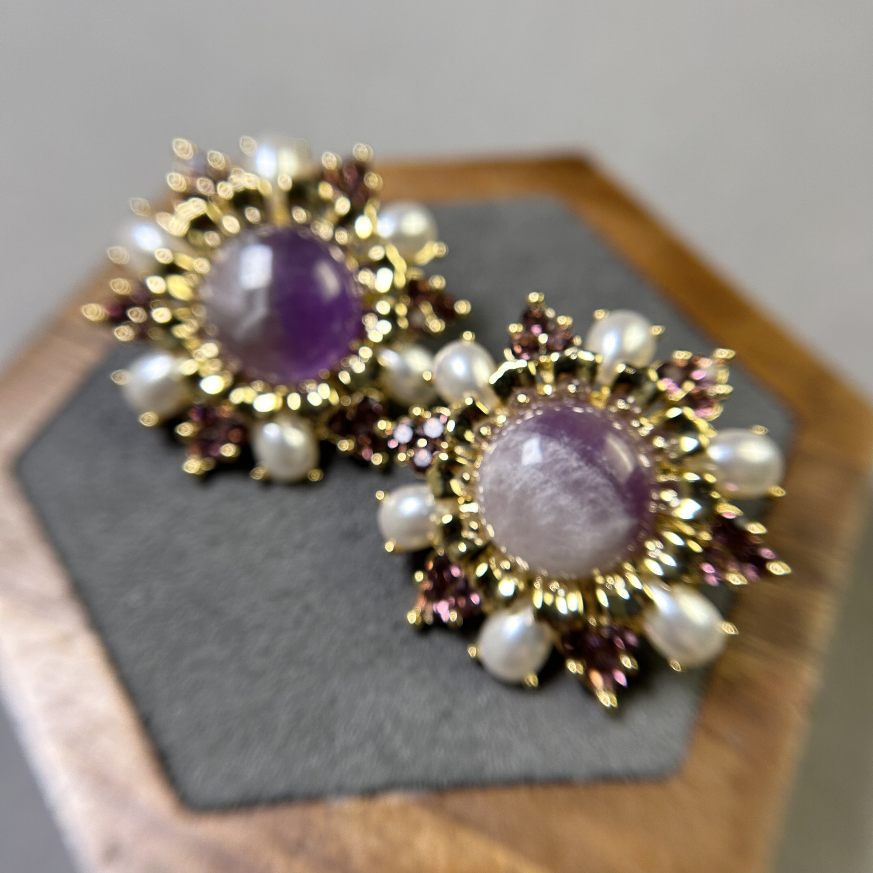 法式高级感气质紫色天然石耳钉女小众设计感复古宫廷风花朵耳饰,饰品/流行首饰/时尚饰品新,耳环,淘宝优惠券,粉丝福利购,淘宝优惠卷