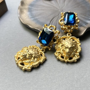 复古金色狮面图腾夸张耳环女欧美重工夸张耳钉宫廷风高级感耳饰