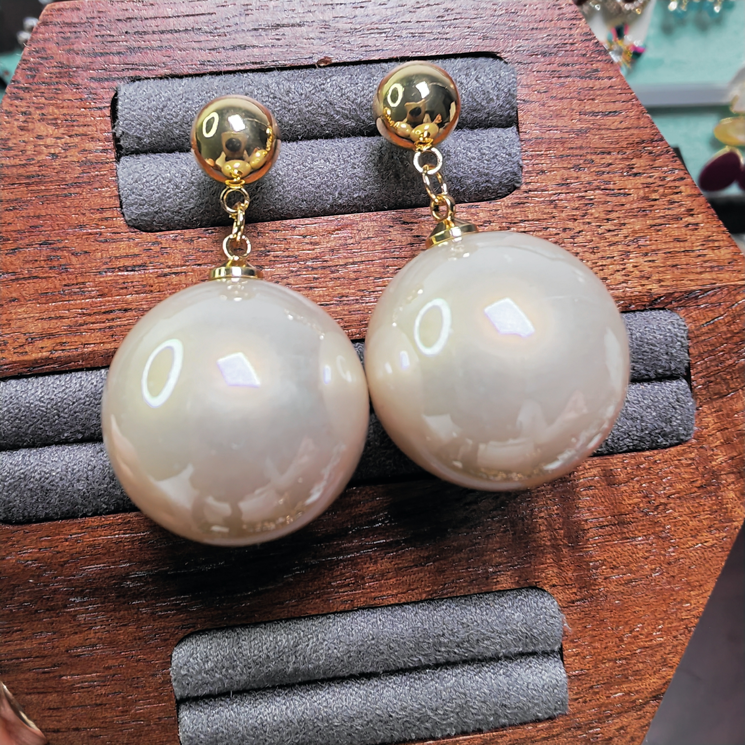 中古夸张耳环大号珍珠耳环银针复古高级感耳饰