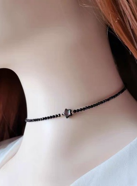 14k包金天然黑色尖晶石锁骨链贝壳星星颈链女夏不掉色小众设计ins