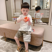 t恤2025新款 童装 儿童半袖 男童短袖 白色上衣夏季 薄款 小童条纹夏装