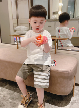 男童短袖t恤2026新款儿童半袖白色上衣夏季薄款童装小童条纹夏装