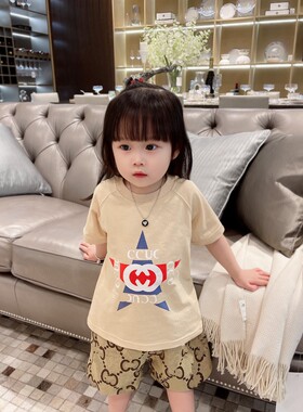 亲子装一家三口兄妹装儿童短袖T恤男女童装纯棉五角星母女装父子