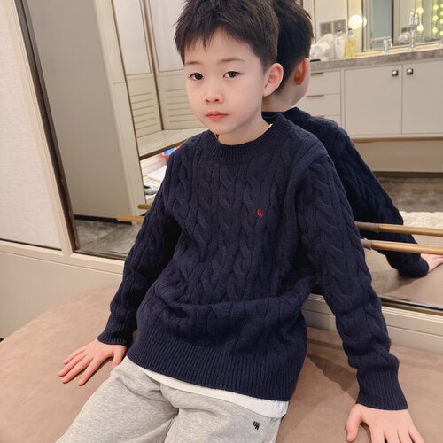 男女童秋冬绞花纹深蓝打底针织衫