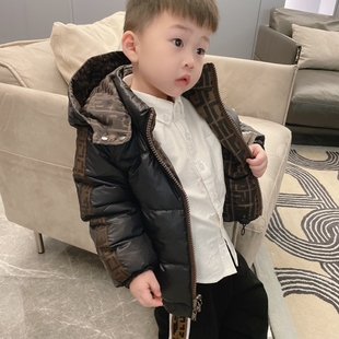 儿童羽绒服两面穿耐脏轻薄男女童短款小中大童秋冬装宝宝连帽外套