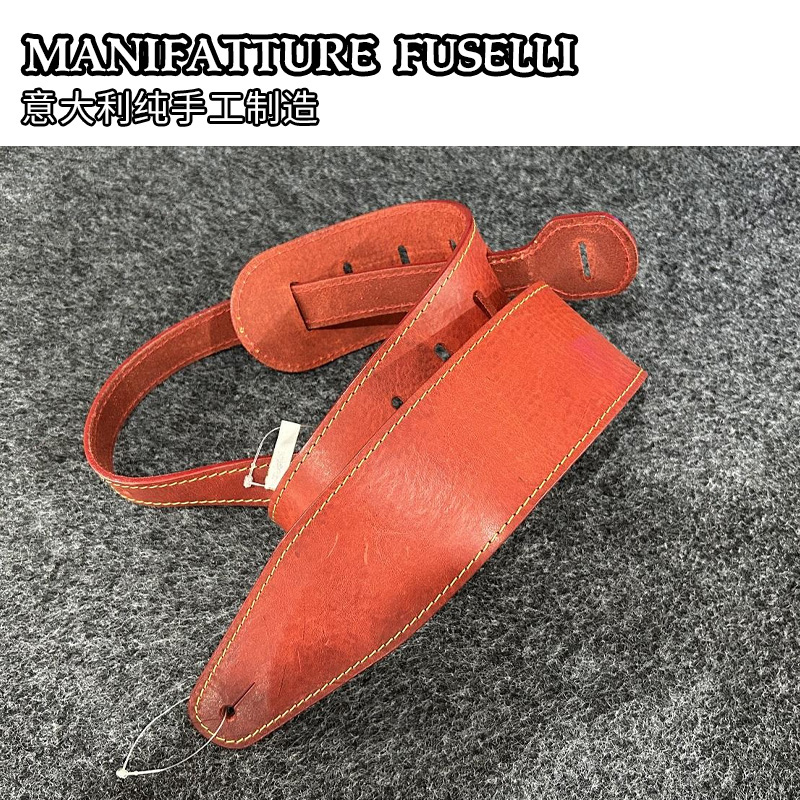 MANIFATTURE FUSELLI手工吉他背带 棕红色皮制电木民谣贝斯肩带