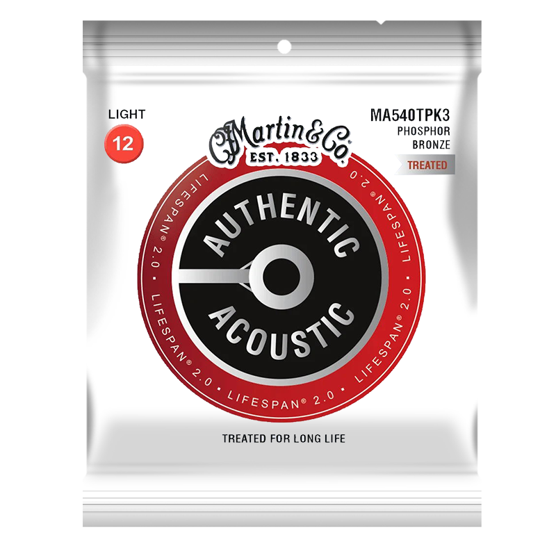 Martin马丁MA540三套装吉他琴弦 黄磷铜民谣木吉他弦线一套6根012