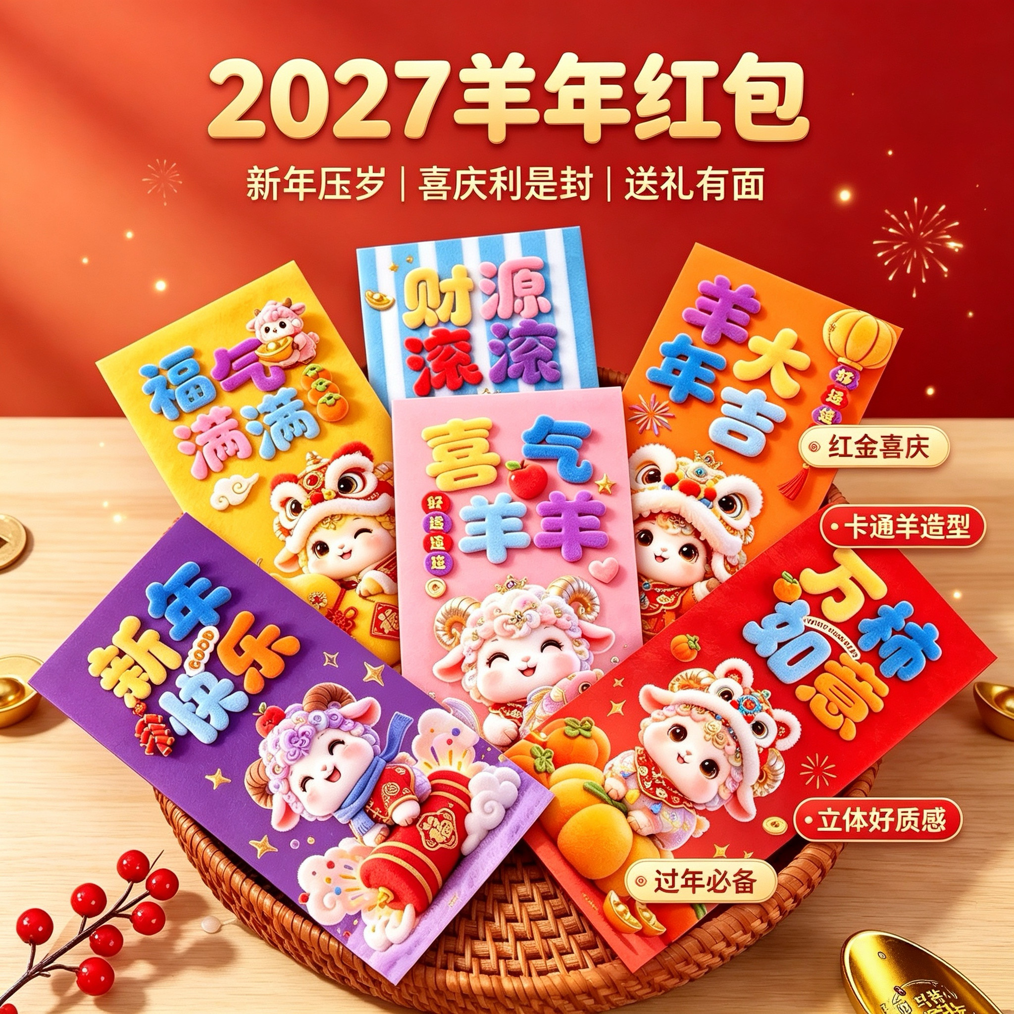 2027新款羊年新年红包利是封春节创意个性卡通拜年通用压岁钱包袋
