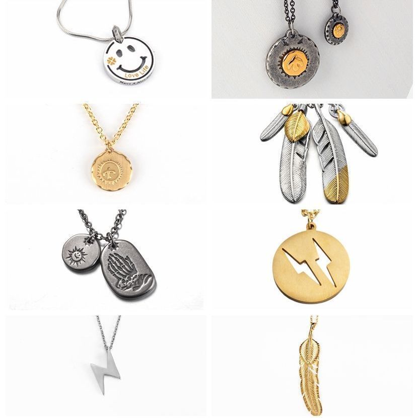 高乔太阳飞鸟飞鹰小金饼闪电笑脸钛钢电镀男女吊坠潮牌羽毛项链