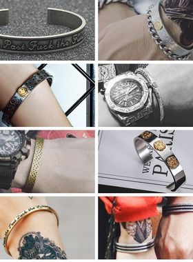 笑脸羽毛印第安中古高乔复古风唐草纹飞鸟点金鹰钛钢手镯男女手环