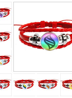 跨境Pokemon宝可梦红色皮绳时光宝石按扣手链超级喷火龙mega进化