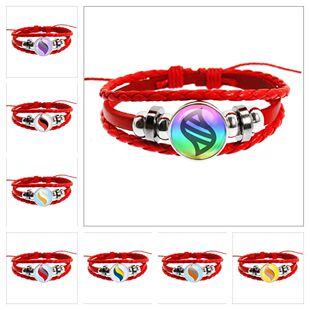 跨境Pokemon宝可梦红色皮绳时光宝石按扣手链超级喷火龙mega进化