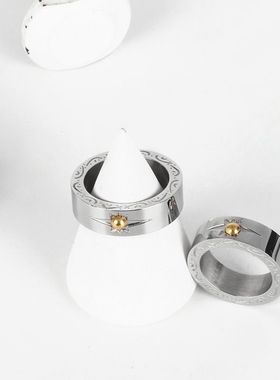 日本潮流百搭高桥民族风手工镶嵌金珠太阳图腾情侣男女尾戒指环