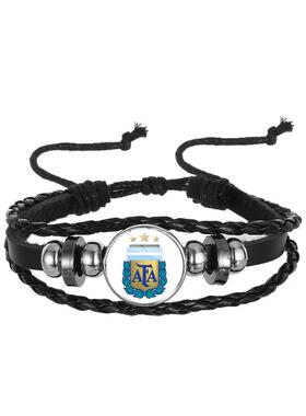 卡塔尔足球世界杯32强国旗logo旗帜时光宝石编织手环皮质串珠手链