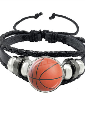 手链 跨境配饰 足球篮球排球玻璃时光宝石合金手工编织