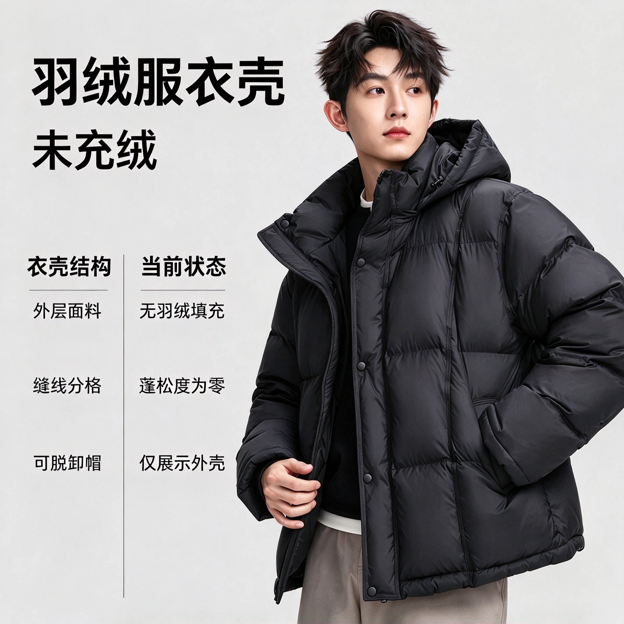 保暖男装脱卸帽羽绒服九成品衣壳冬面包服防寒外套翻新定制加工改