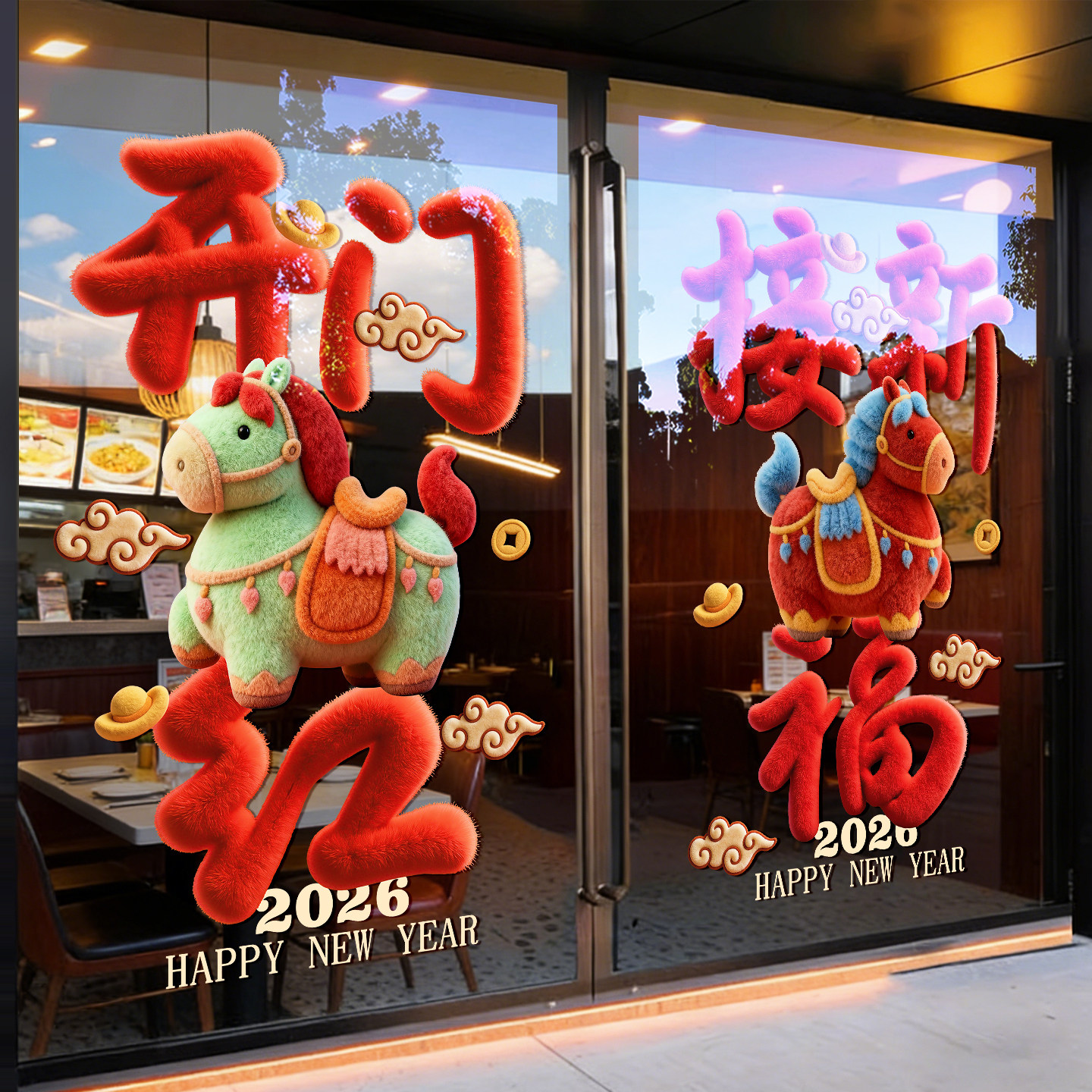 2026马年玻璃贴纸静电贴窗花新年过年春节开业开门红装饰氛围窗花,家居饰品,软装墙贴,淘宝优惠券,粉丝福利购,淘宝优惠卷