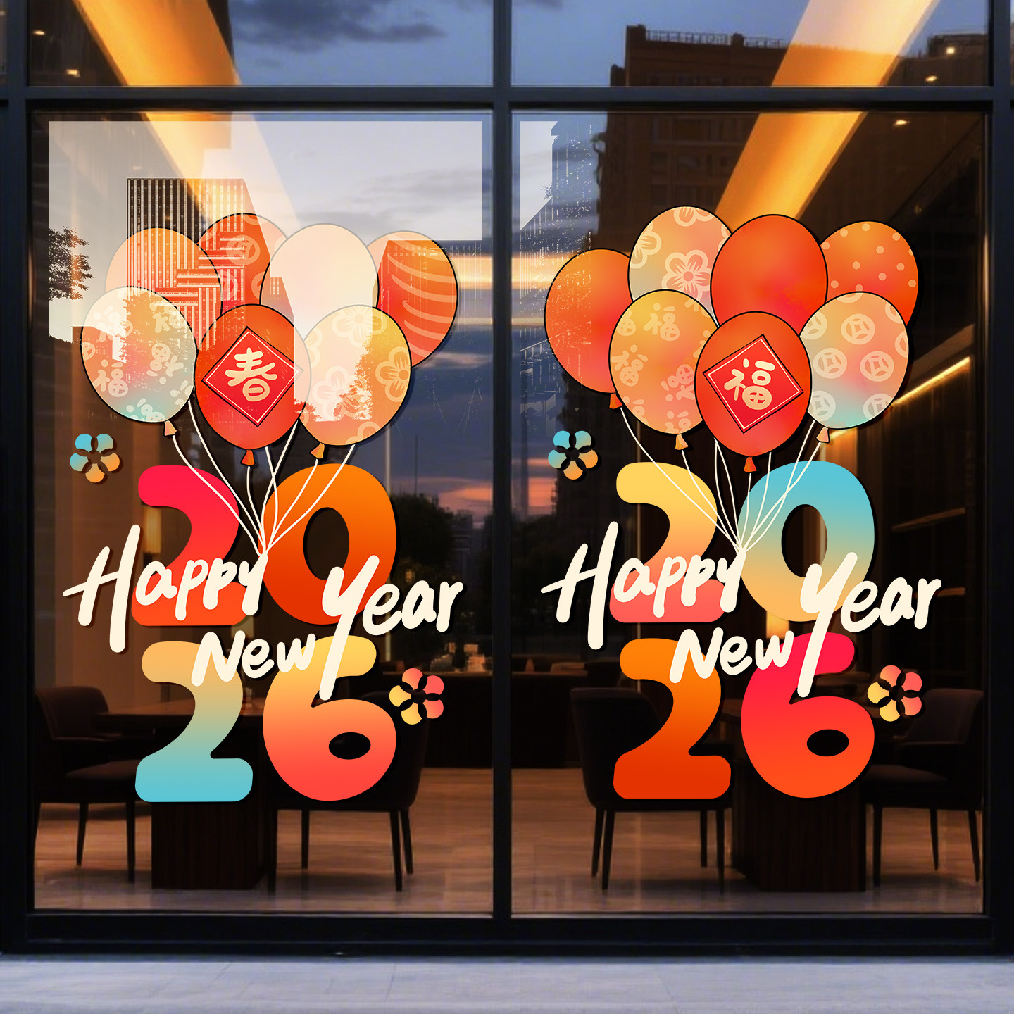 元旦新年装饰窗花贴纸2026新款马年静电贴过年橱窗布置玻璃门贴