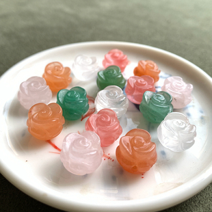 天然水晶玉石雕刻玫瑰花串珠吊坠背云手工饰品配件手链项链配饰品