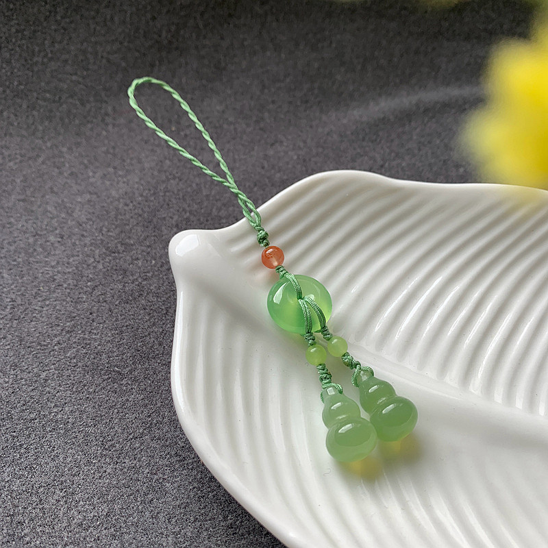 瞳菥饰品葡萄绿玛瑙葫芦手机链挂件福禄双至旗袍押襟钥匙扣包挂饰