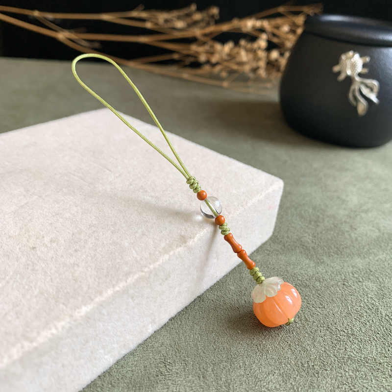 新款金丝玉福运南瓜手机链挂件玉石钥匙扣包挂饰扇坠汉服押襟饰品