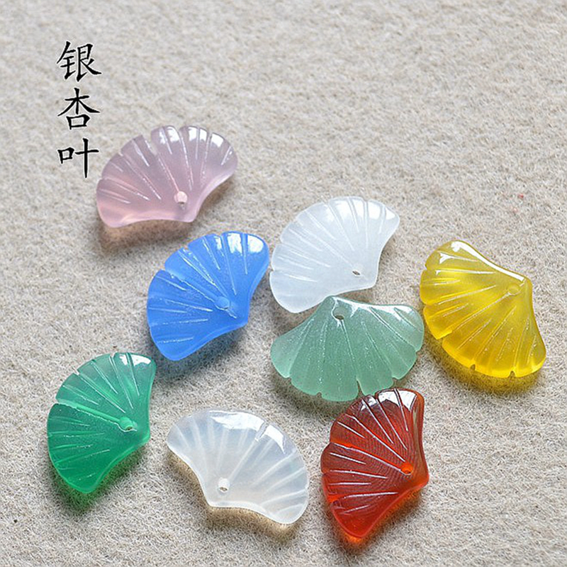 多彩玛瑙银杏叶吊坠东陵玉白玉叶子散件 DIY饰品配件耳饰发簪配饰