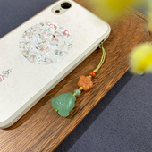 原创天然东陵玉富贵有鱼手机链挂件玉石梅花吊坠旗袍压襟包挂饰品