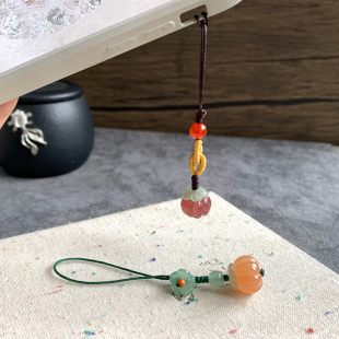 天然金丝玉招财南瓜手机链挂件钥匙扣草莓晶u盘吊饰汉服押襟饰品