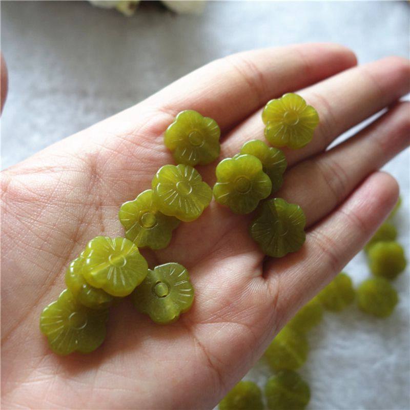 天然橄榄玉太阳花吊坠立体雕刻玉石四叶草 DIY材料包饰品配件配饰