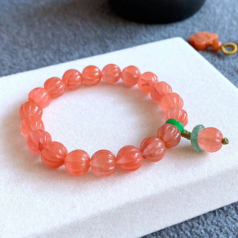 正品天然冰飘南红玛瑙南瓜珠手链招财福瓜手串单圈情侣款玉石手钏