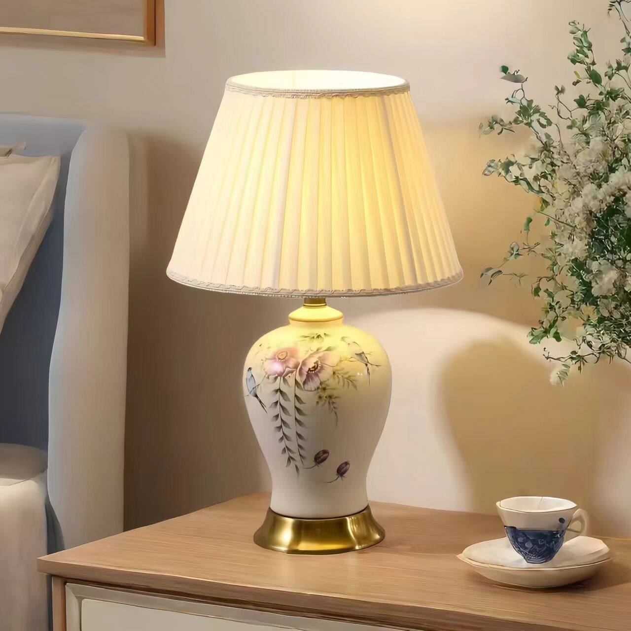 新中式美式复古陶瓷台灯婚房装饰法式客厅卧室温馨床头灯高级感