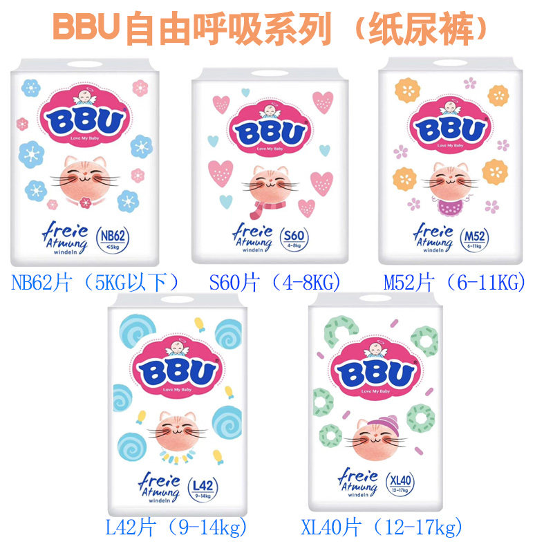 BBU自由呼吸纸尿裤NBSMLXXL德国进口 薄款超柔透气男女通用尿不湿
