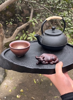香樟木碳化实木壶承花盆底座随型诧寂风干泡茶道带边茶盘黑色木头
