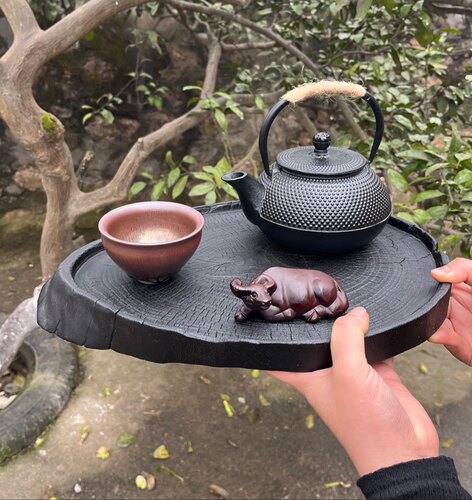 香樟木碳化实木壶承花盆底座随型诧寂风干泡茶道带边茶盘黑色木头