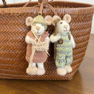 尼泊尔手工羊毛毡可爱老鼠包包挂件情侣钥匙扣小玩偶汽车车载挂饰