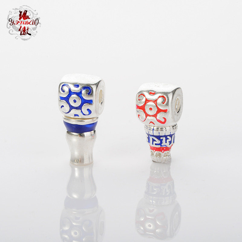 银傲 滴胶景泰蓝色莲花纹佛头三通 沉香念珠DIY文玩配饰手串配件